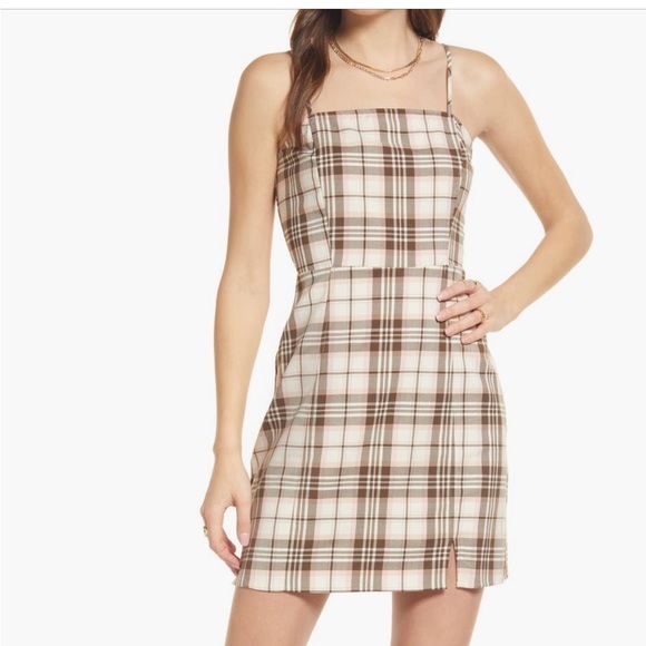 bp Dresses & Skirts - BP. Preppy Woven Minidress Ivory / Pink / Brown Plaid (NWT!)
